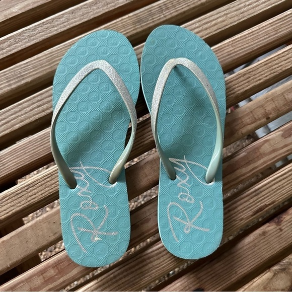 Roxy Women's Lumina Lite Turquoise Blue Silver Flip Flops Thongs 8 Sandals - Picture 2 of 8